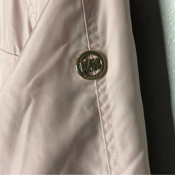 Michael Kors Jacket Women Medium Pink Gold Accents Hooded Zip Up Coat Adj Waist - Picture 6 of 13